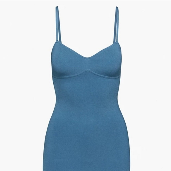 💓 Babaton Lariat bodycon knee length dress flagstone blue S - Picture 2 of 5